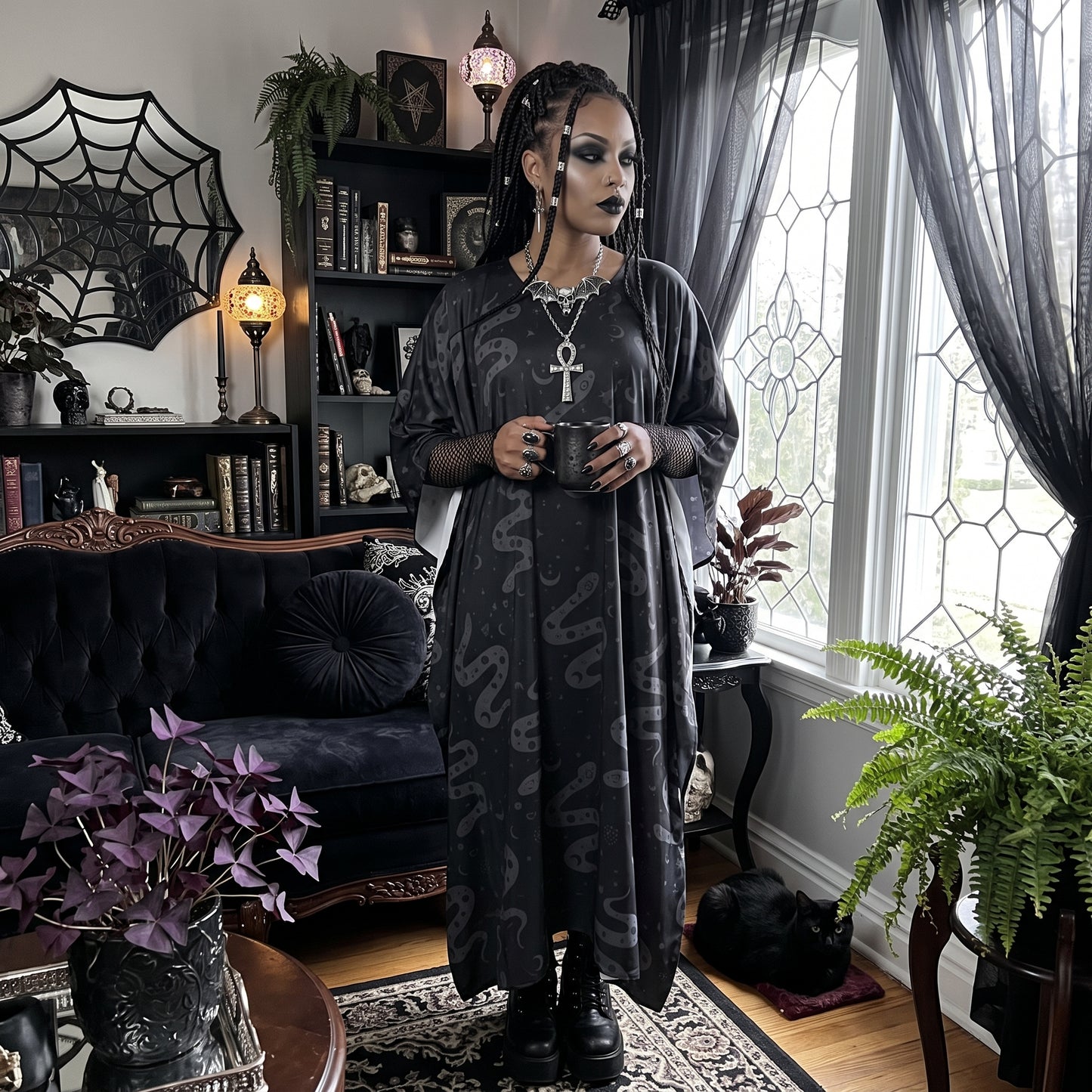 Serpent Magick | Snakes Imitation Silk V-neck Moo Moo | Kaftan Lounge Cover-Up