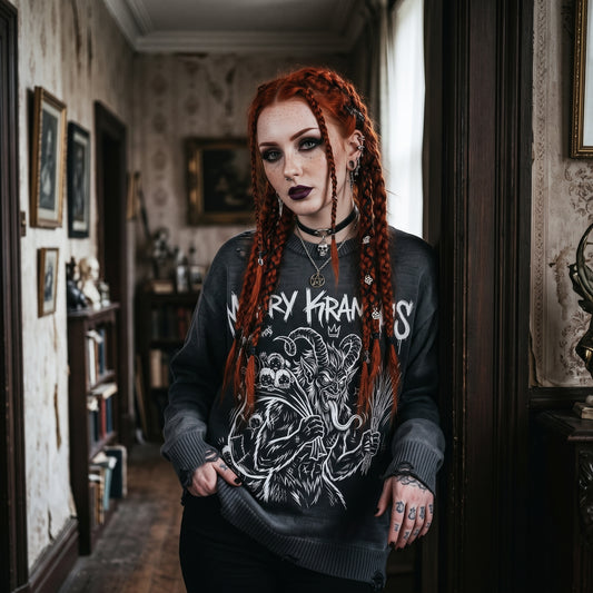 Krampus Sun Fade Distressed Ripped Crewneck sweater