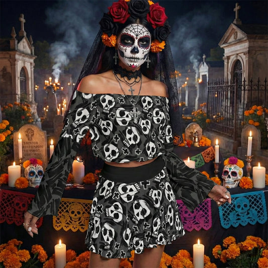 Christ is Dead Off-shoulder Top And Skirt Set