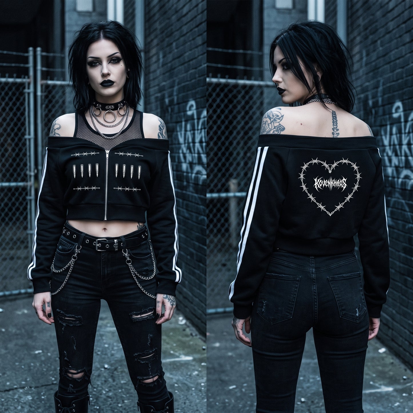 Bullets over Baghdad Off-Shoulder Full Zip Hoodie