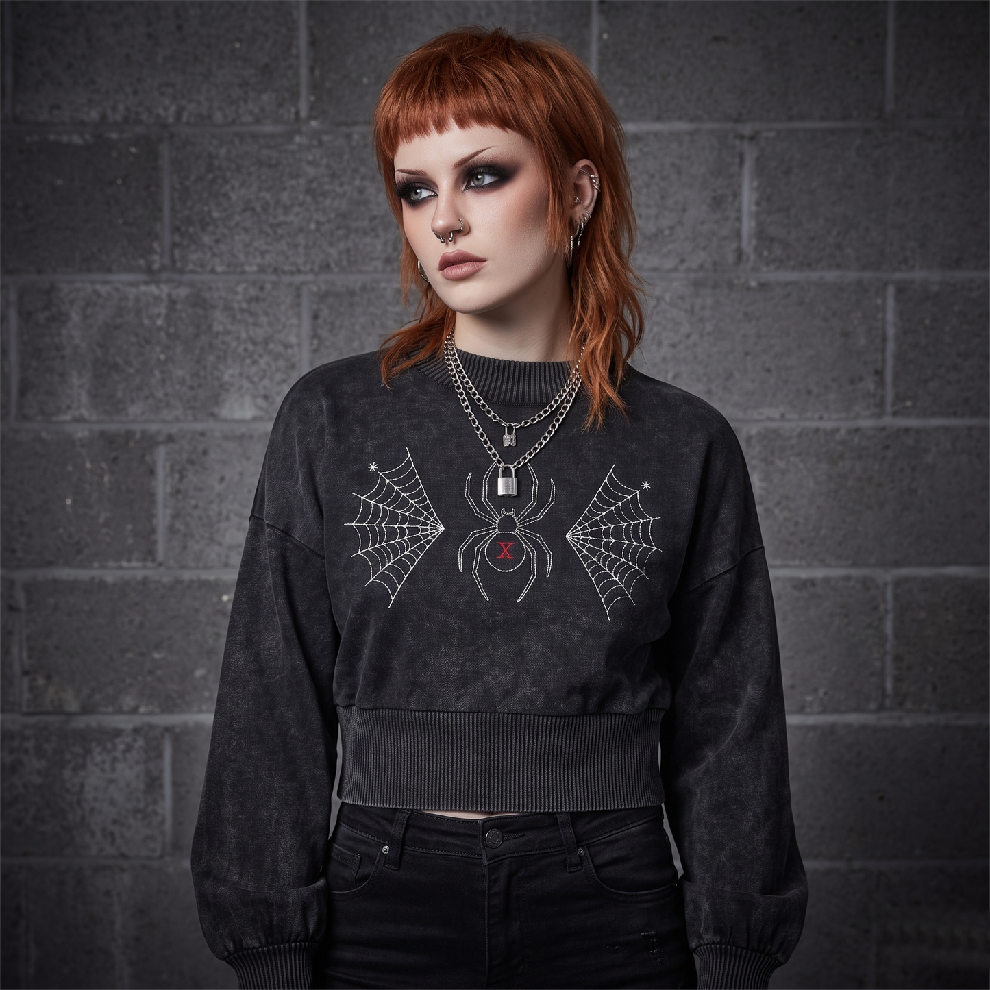 Widow Mineral Wash Balloon Sleeve Cropped Sweater