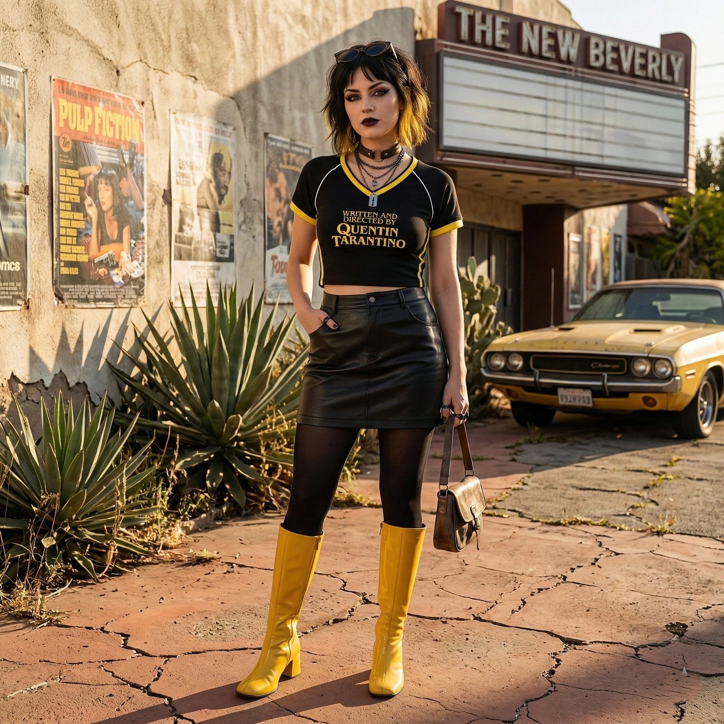 Kill Bill Contrast Trim V-Neck Crop T-Shirt