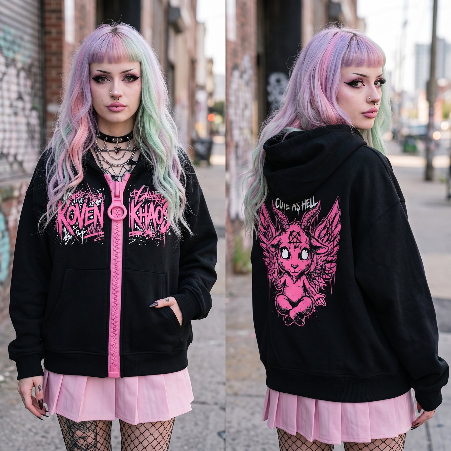 Chibi Baphomet Oversized Chunky-Zip Boxy Hoodie