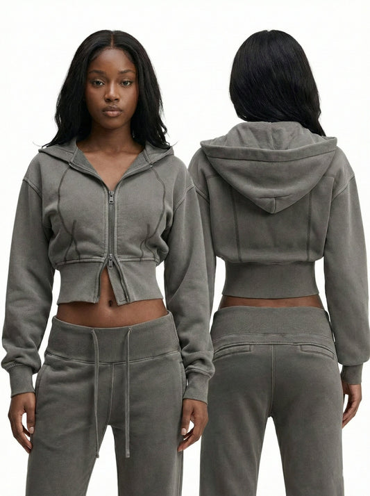 KovenKhaos Vintage Washed Cropped Fleece Hoodie