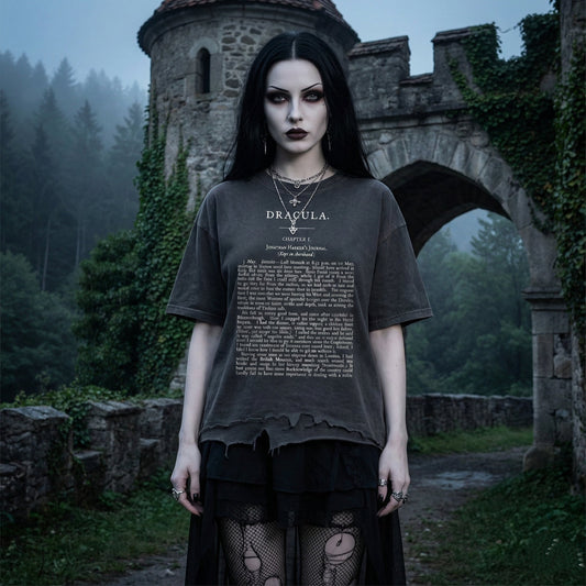 Chapter 1 (Dracula) Vintage Wash Boxy Distressed Hem T-Shirt