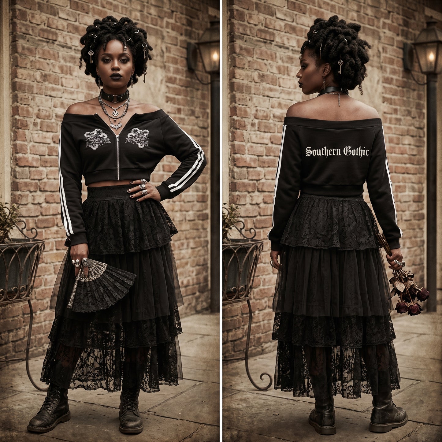 Southern Gothic Off-Shoulder Full Zip Hoodie
