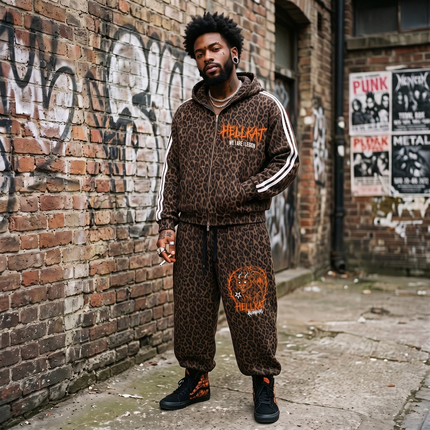 Hellkat Unisex Leopard Full Zip Hoodie