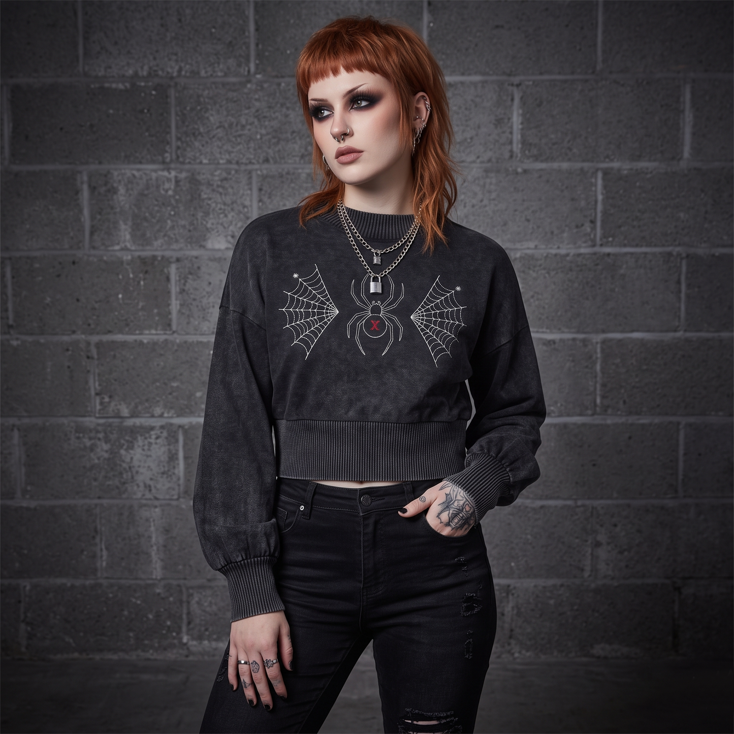Widow Mineral Wash Balloon Sleeve Cropped Sweater