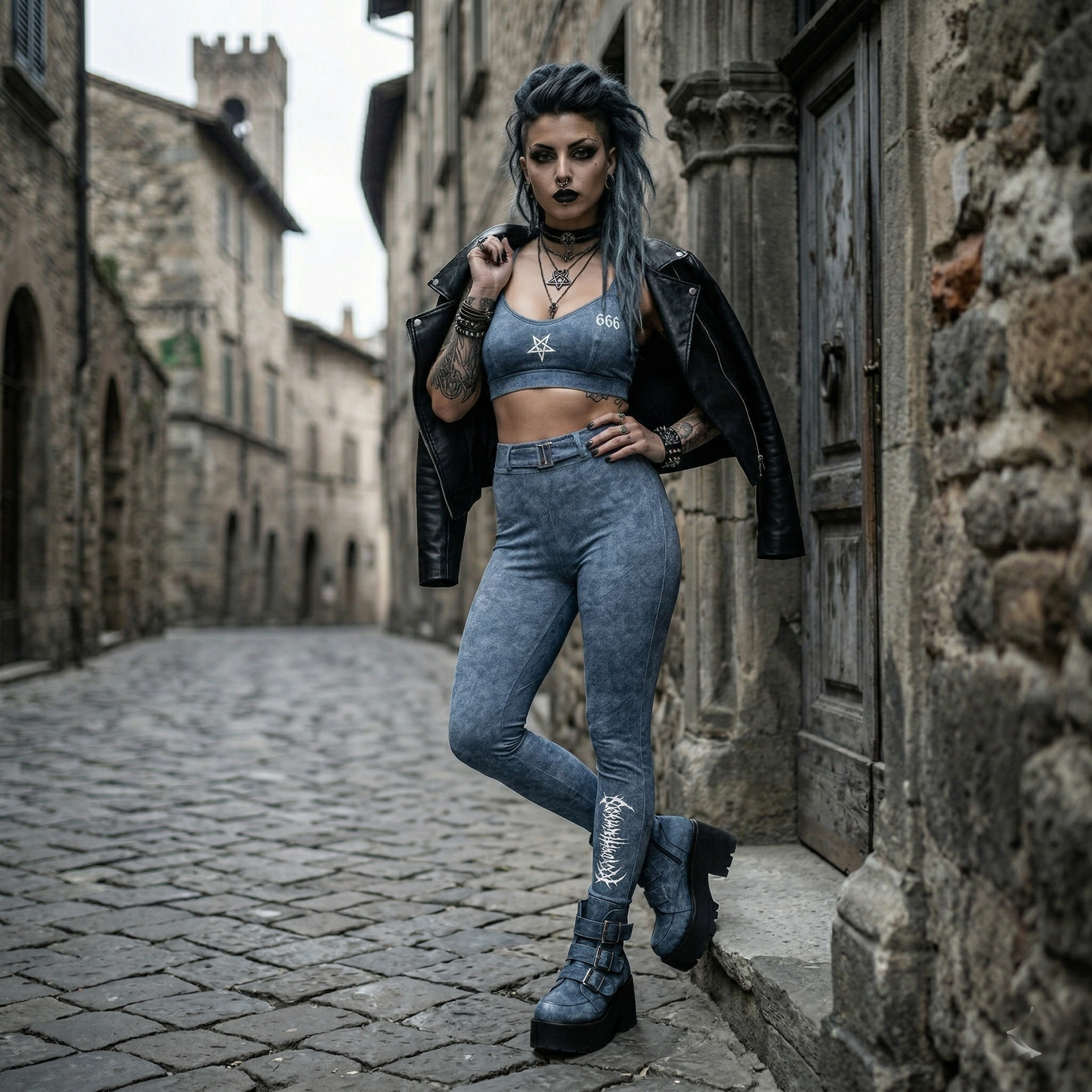 KovenKhaos Faux Denim Zip-Fly Leggings