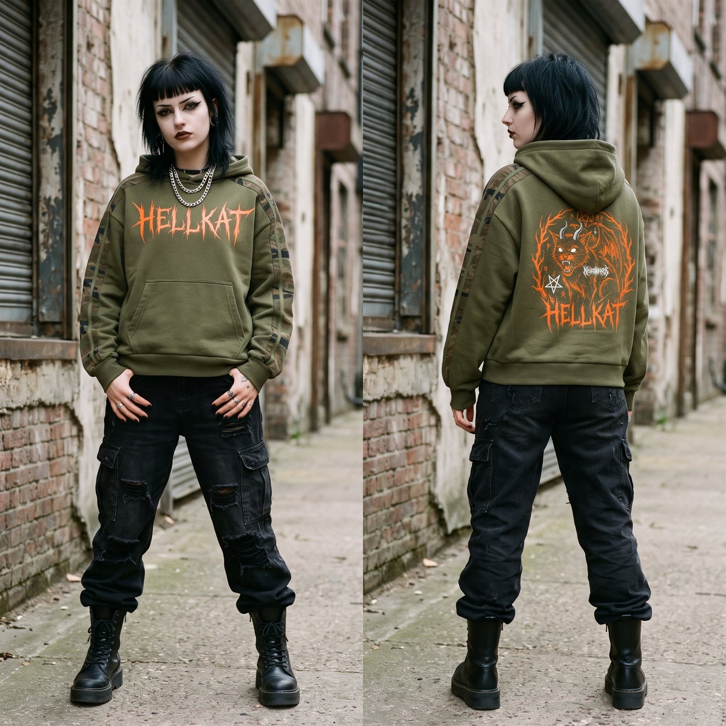 HellKat Unisex Boxy Camo Paneled Hoodie