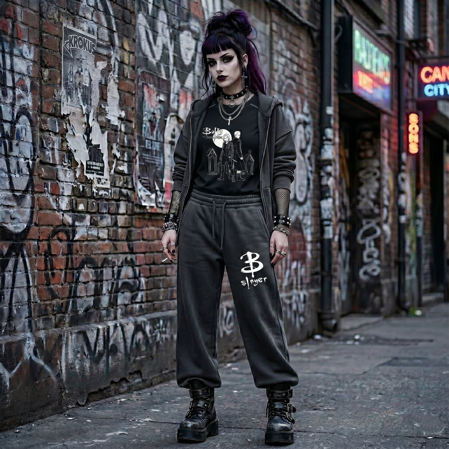 Vampire Slayer Snow Washed Raw Edge Sweatpants