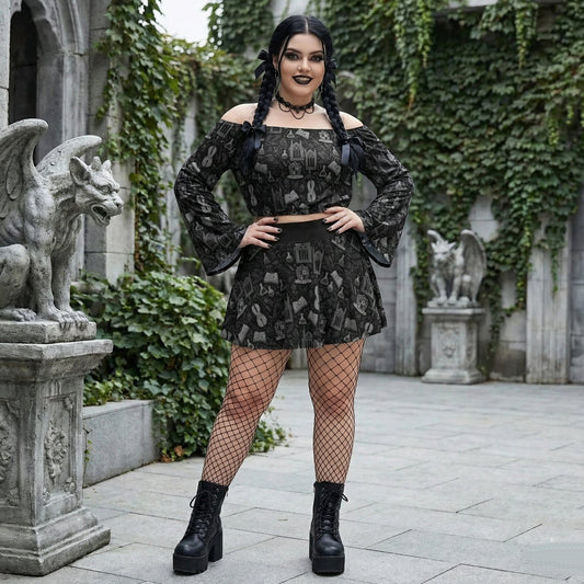 Black Wednesdays Off-shoulder Top And Skirt Set