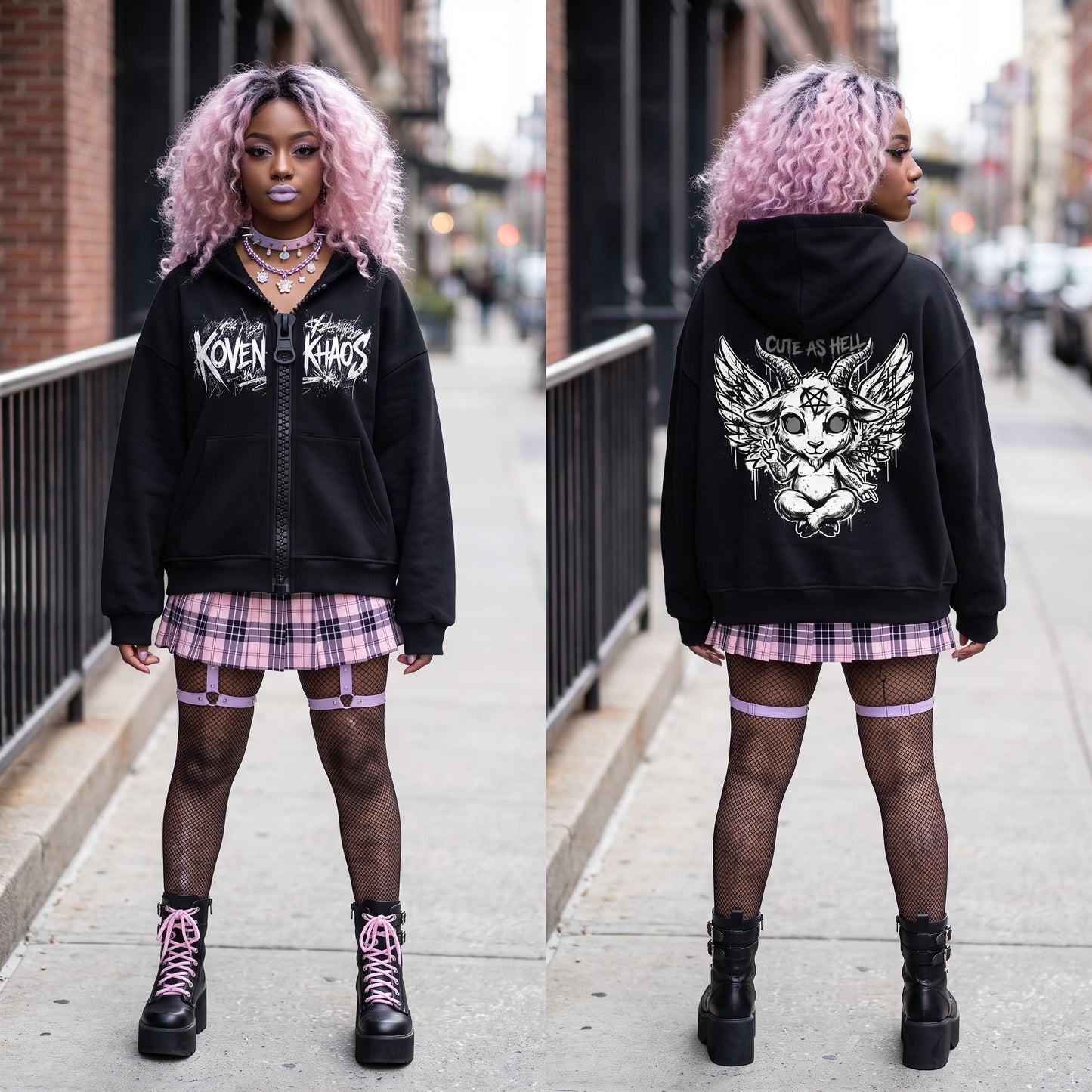 Chibi Baphomet Oversized Chunky-Zip Boxy Hoodie