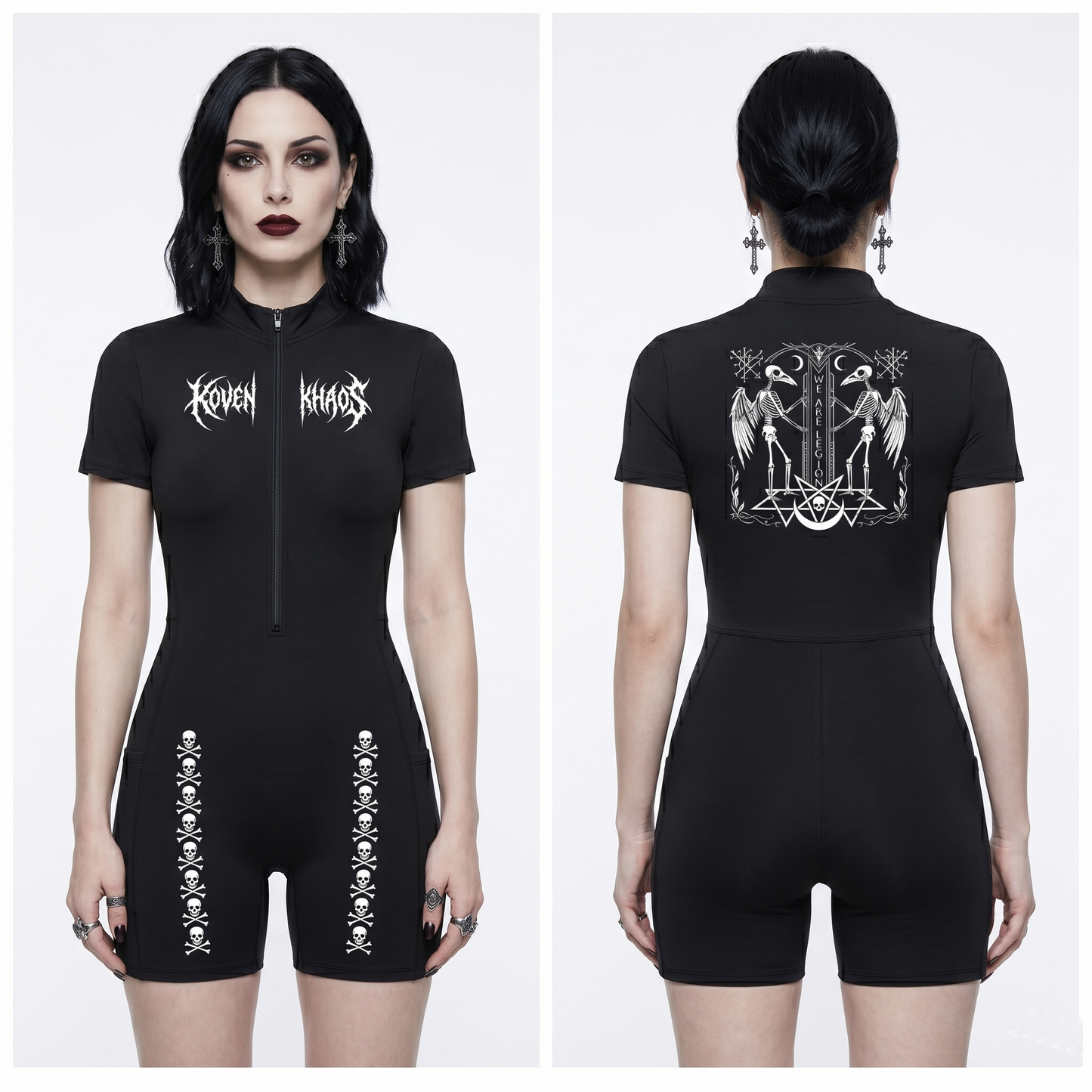 Avian Skeletons Quarter-Zip Short Sleeve Romper
