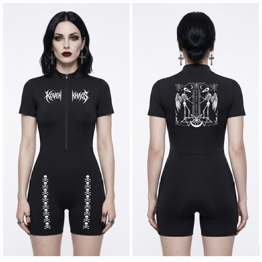 Avian Skeletons Quarter-Zip Short Sleeve Romper