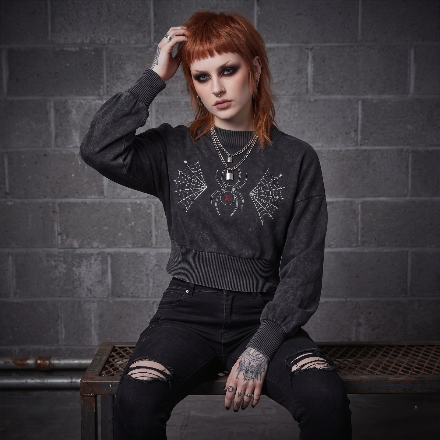 Widow Mineral Wash Balloon Sleeve Cropped Sweater