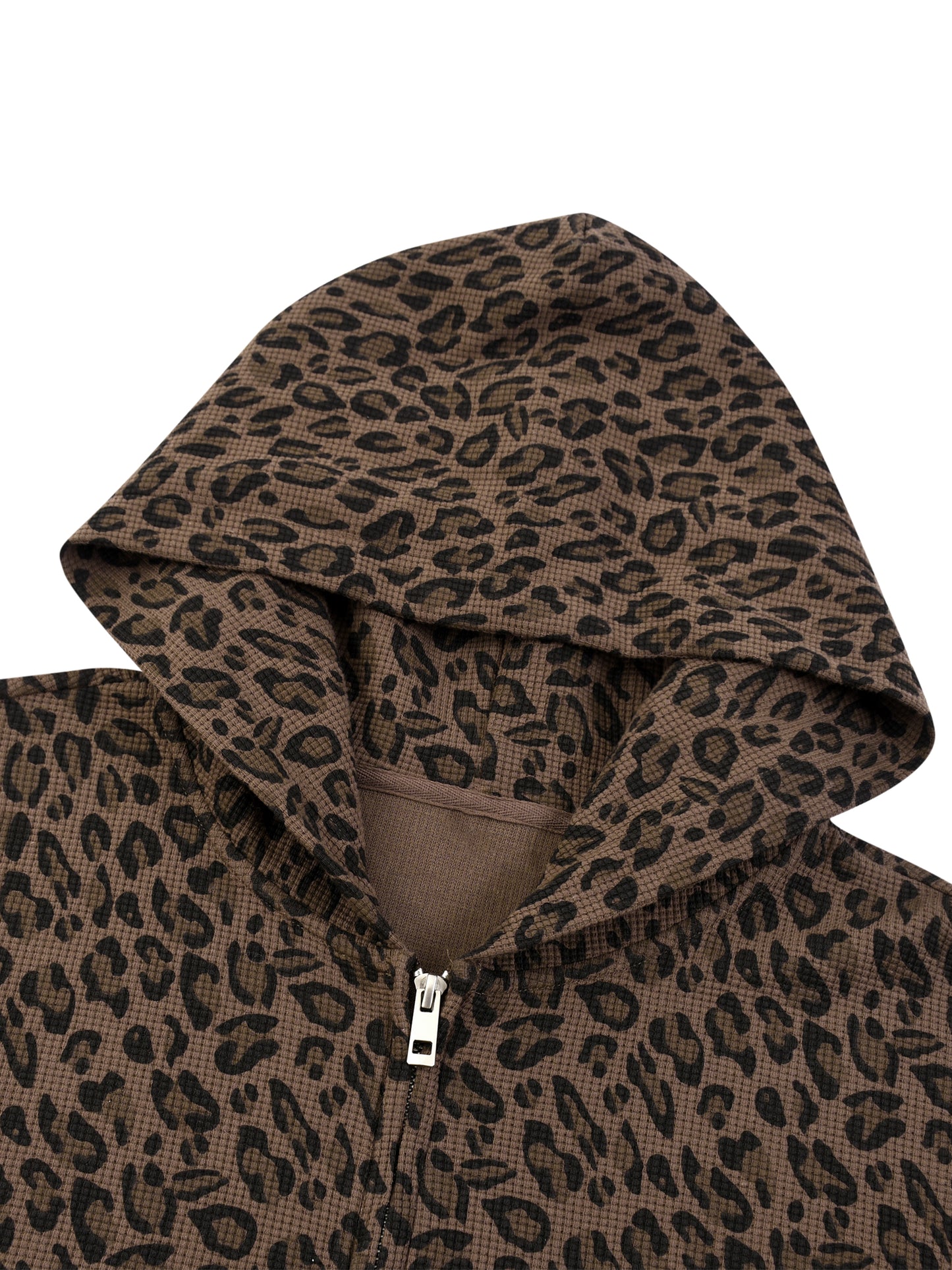 Hellkat Unisex Leopard Print Waffle Full Zip Hoodie