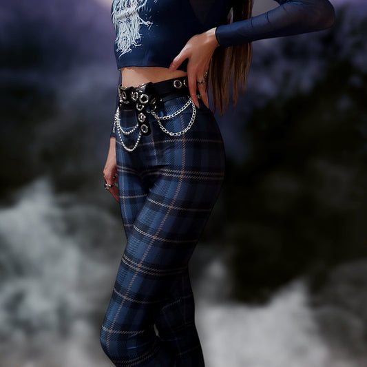 Blue Tartan High Waist Leggings