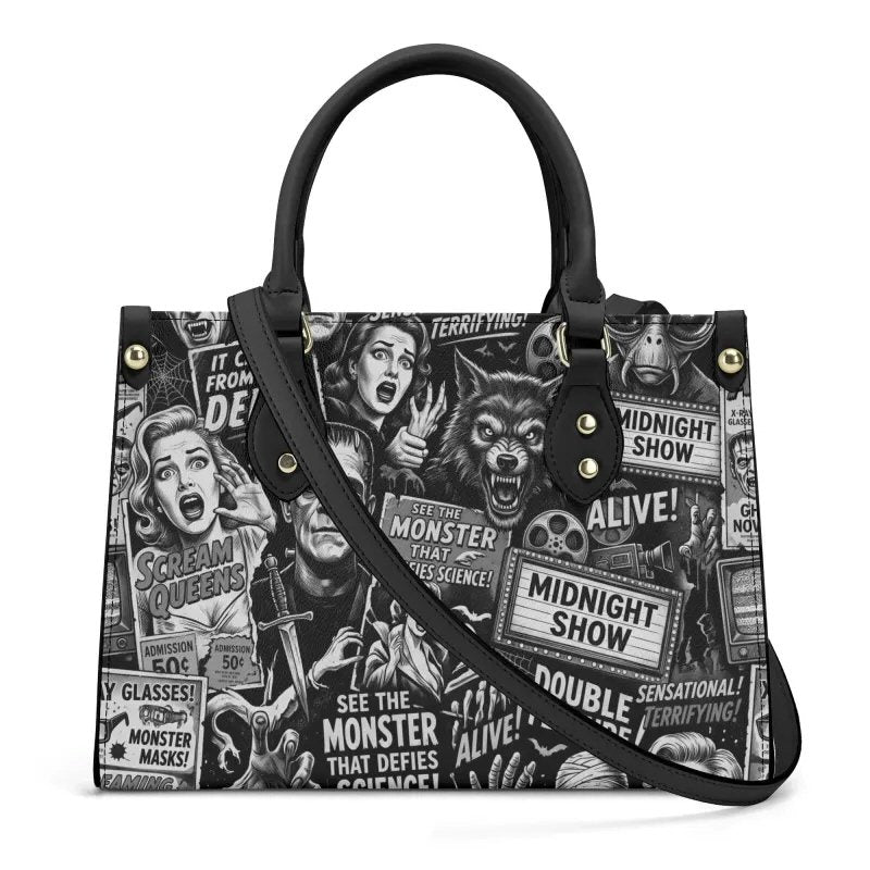Double Feature | Horror Montage Leather Handbag with Shoulder Strap