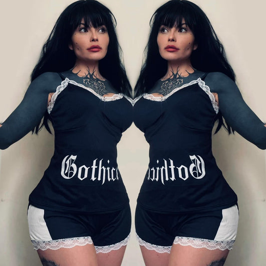 Gothicc Cami With Lace Edge