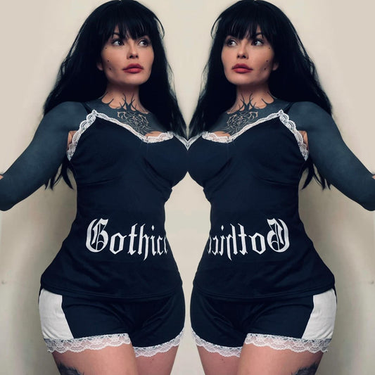 Gothicc Cami With Lace Edge