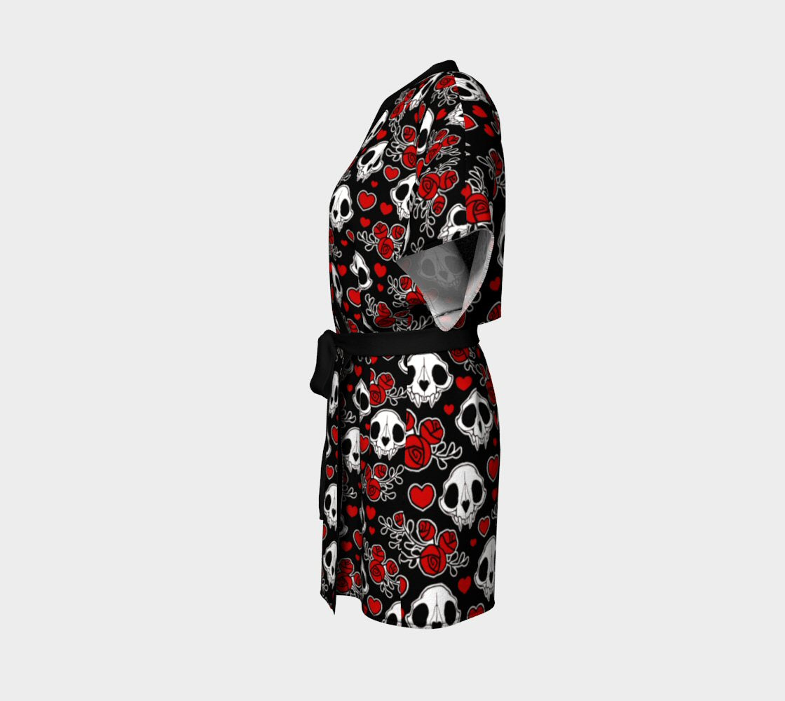 Bat Skulls & Flowers (red) Kimono Robe