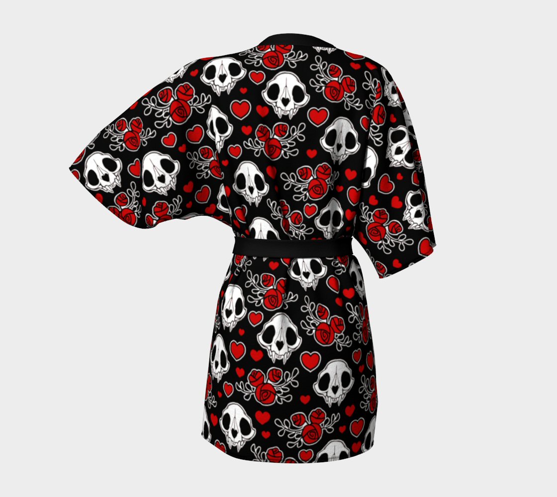 Bat Skulls & Flowers (red) Kimono Robe