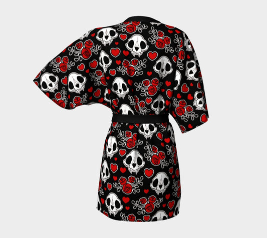 Bat Skulls & Flowers (red) Kimono Robe