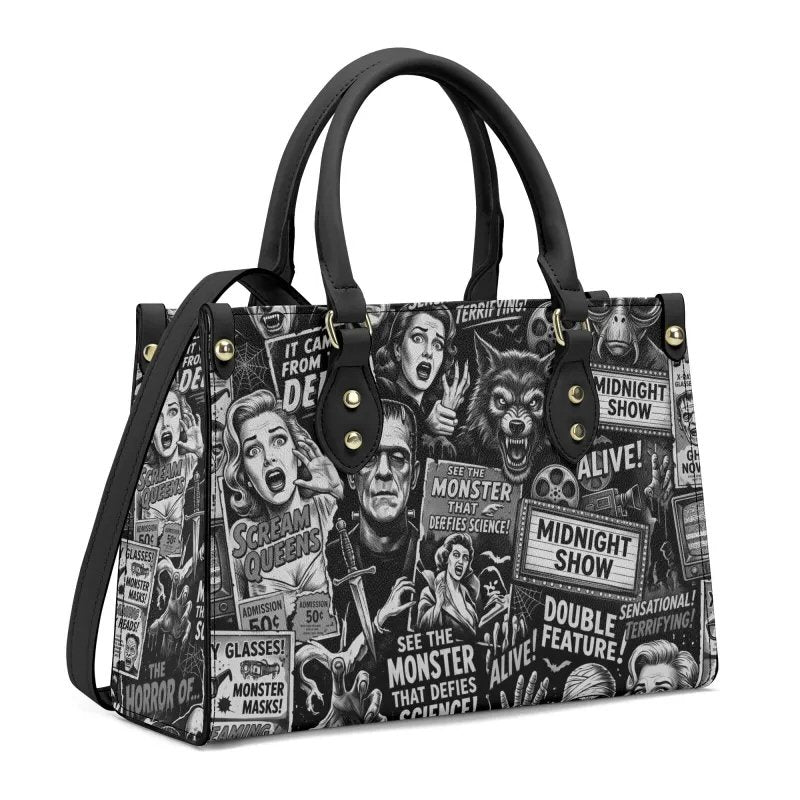 Double Feature | Horror Montage Leather Handbag with Shoulder Strap