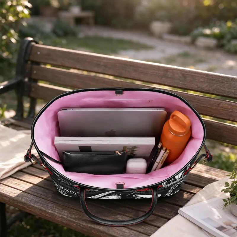 Edarg Alan Poe | The Raven Carryall Monogram Tote Bag with Zipper Makeup Bag