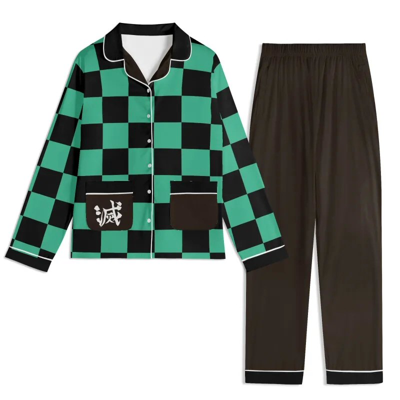 Demon Slayer Cosplay | Tanjiro Kamado Inpired Unisex Long Sleeve Adult Nightwear Pajama Set