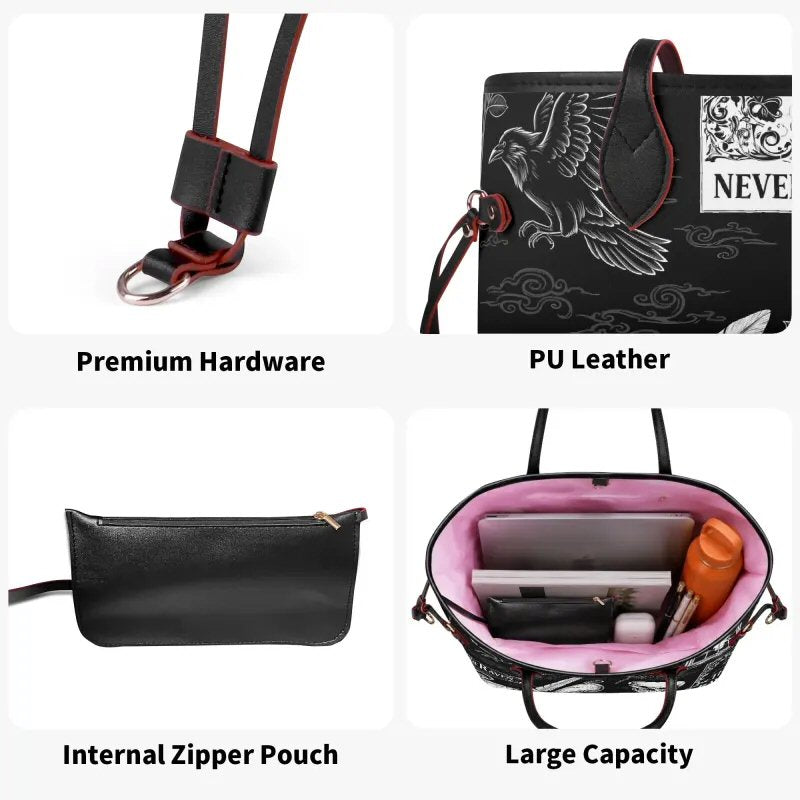 Edarg Alan Poe | The Raven Carryall Monogram Tote Bag with Zipper Makeup Bag