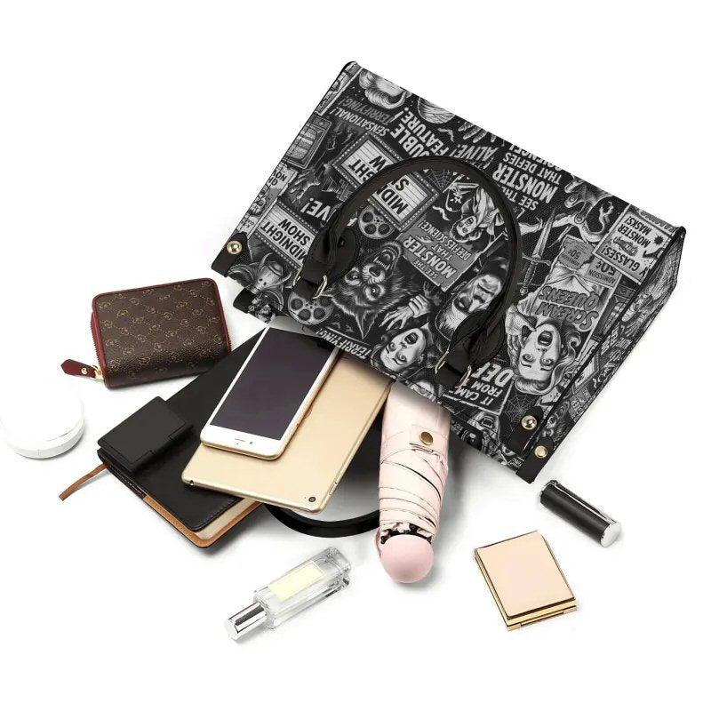 Double Feature | Horror Montage Leather Handbag with Shoulder Strap