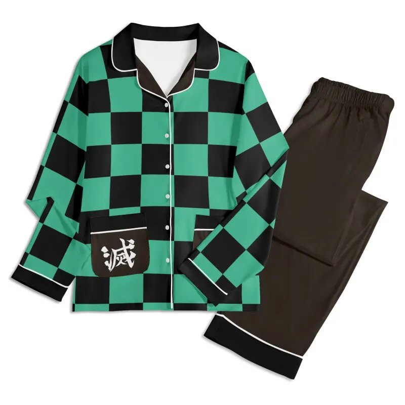 Demon Slayer Cosplay | Tanjiro Kamado Inpired Unisex Long Sleeve Adult Nightwear Pajama Set