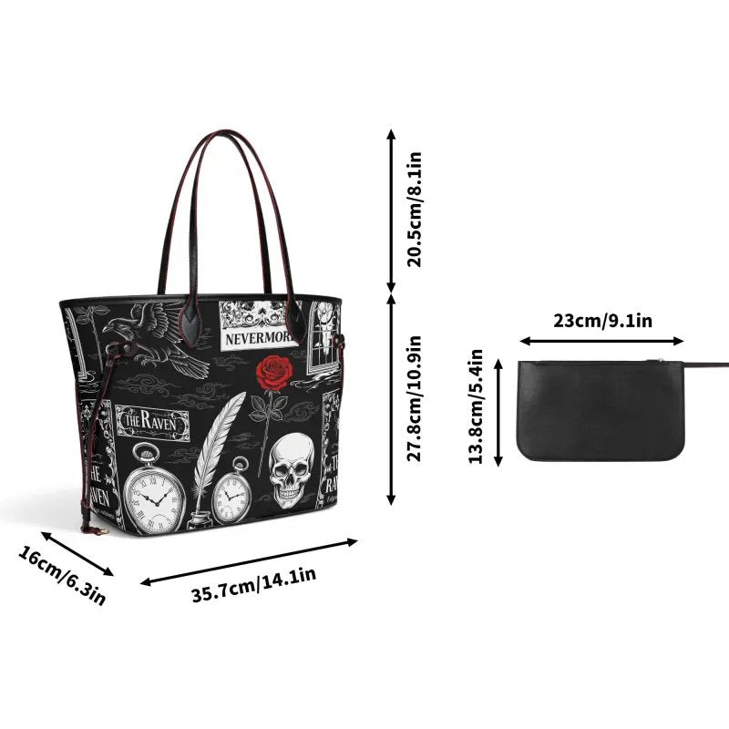 Edarg Alan Poe | The Raven Carryall Monogram Tote Bag with Zipper Makeup Bag