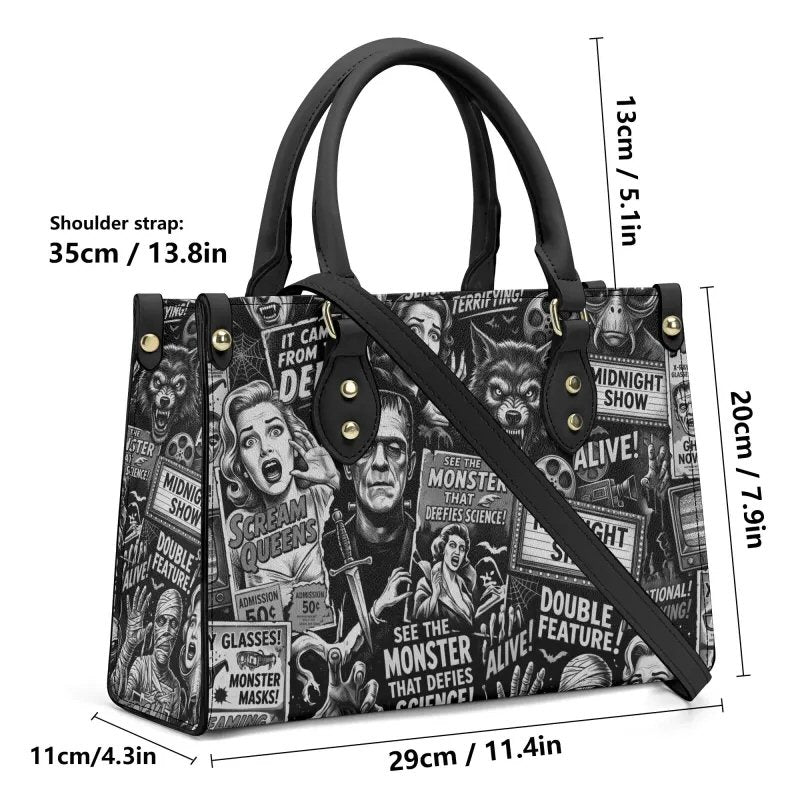 Double Feature | Horror Montage Leather Handbag with Shoulder Strap