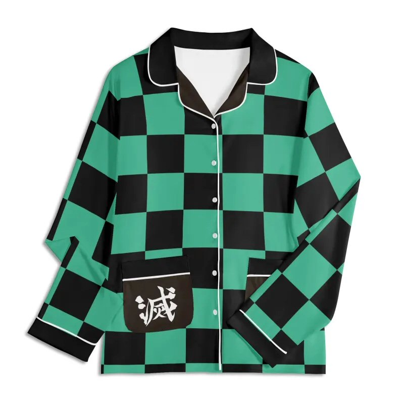 Demon Slayer Cosplay | Tanjiro Kamado Inpired Unisex Long Sleeve Adult Nightwear Pajama Set