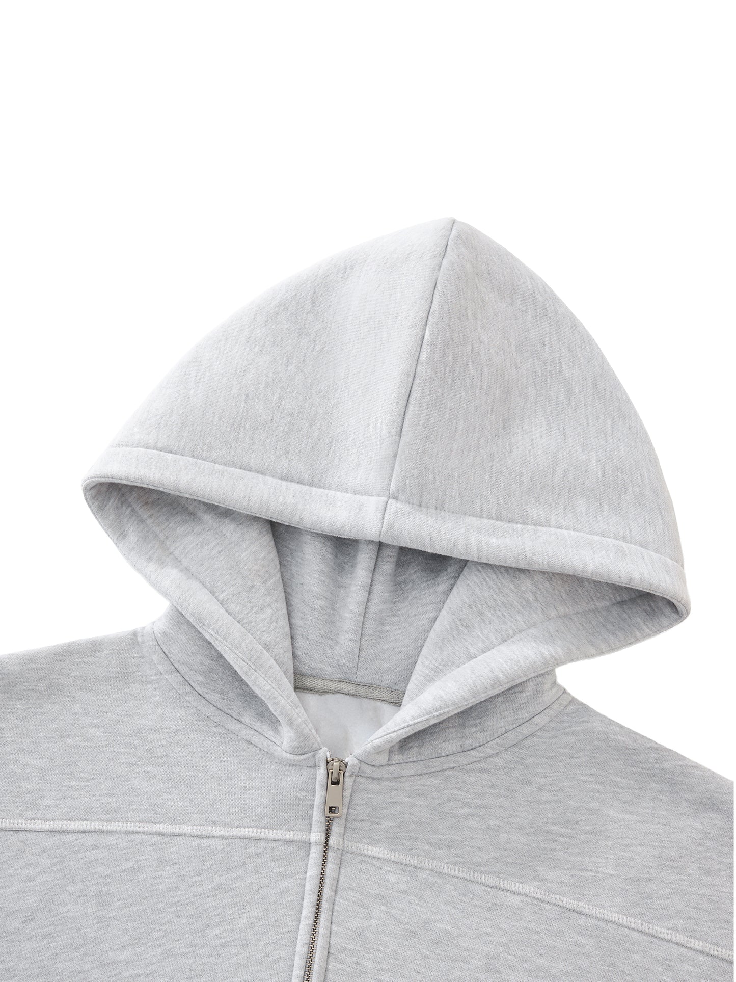 KovenKhaos Contrast-Stitched Boxy Fleece Zip Hoodie (Gray)