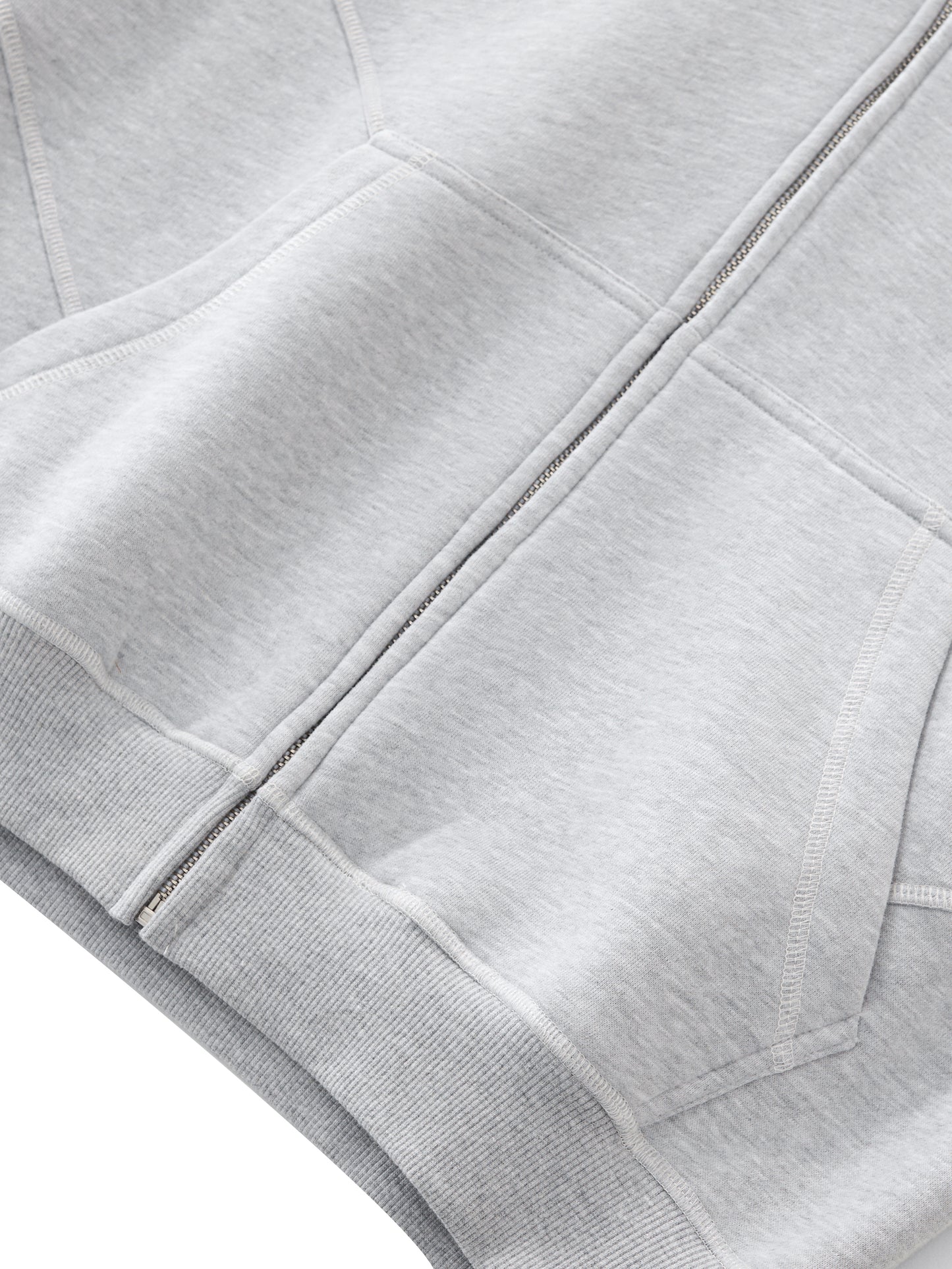 KovenKhaos Contrast-Stitched Boxy Fleece Zip Hoodie (Gray)