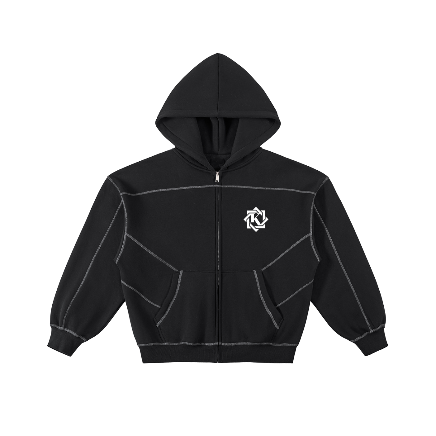 KovenKhaos Contrast-Stitched Boxy Fleece Zip Hoodie