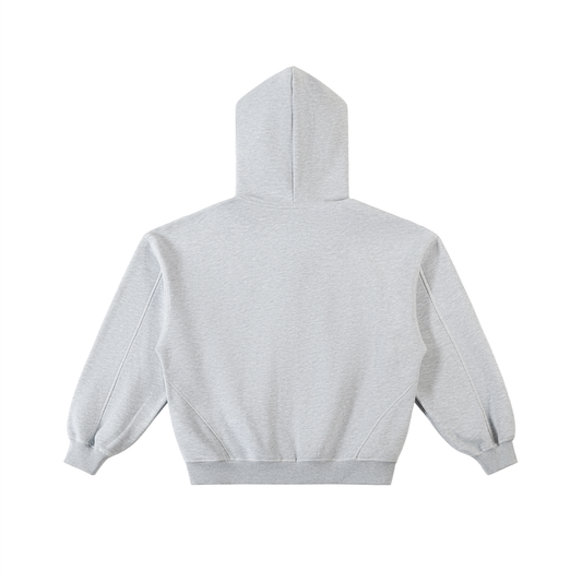 KovenKhaos Contrast-Stitched Boxy Fleece Zip Hoodie (Gray)