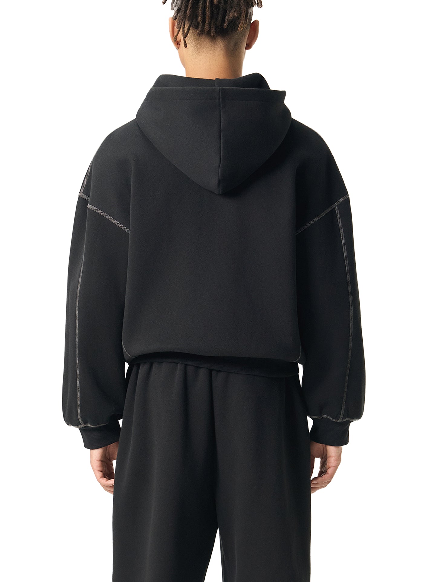 KovenKhaos Contrast-Stitched Boxy Fleece Zip Hoodie