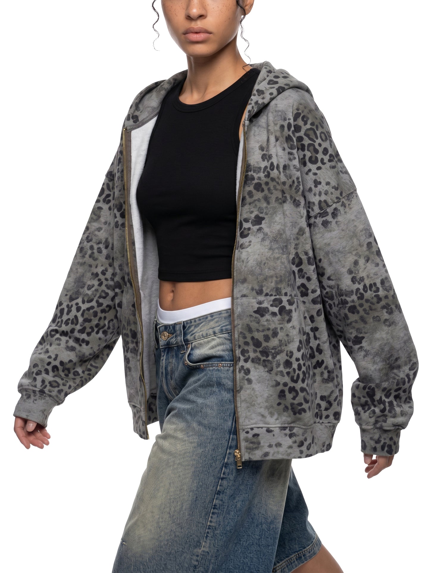 KovenKhaos Unisex Vintage Wash Leopard Full Zip Hoodie