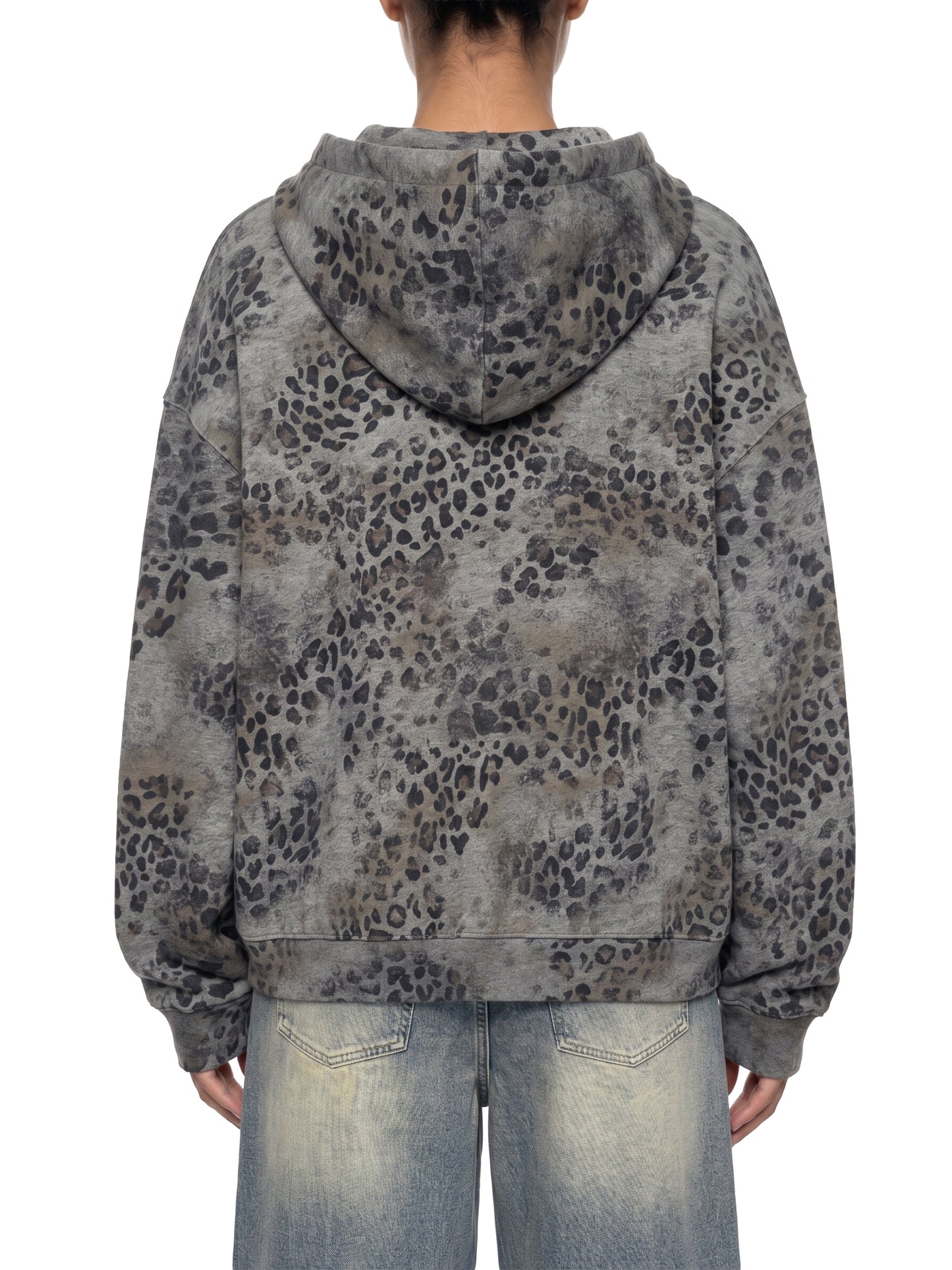 KovenKhaos Unisex Vintage Wash Leopard Full Zip Hoodie