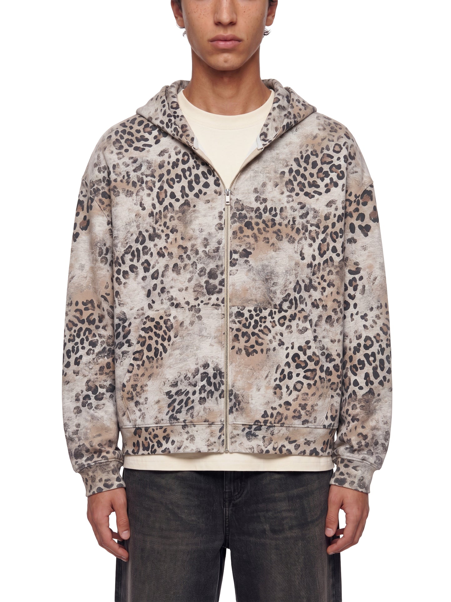 KovenKhaos Unisex Vintage Wash Leopard Full Zip Hoodie