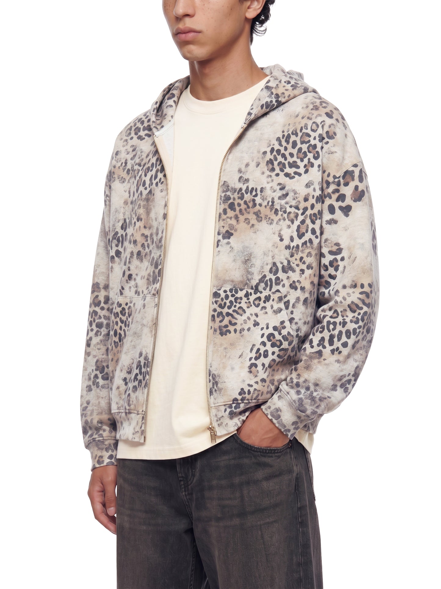 KovenKhaos Unisex Vintage Wash Leopard Full Zip Hoodie