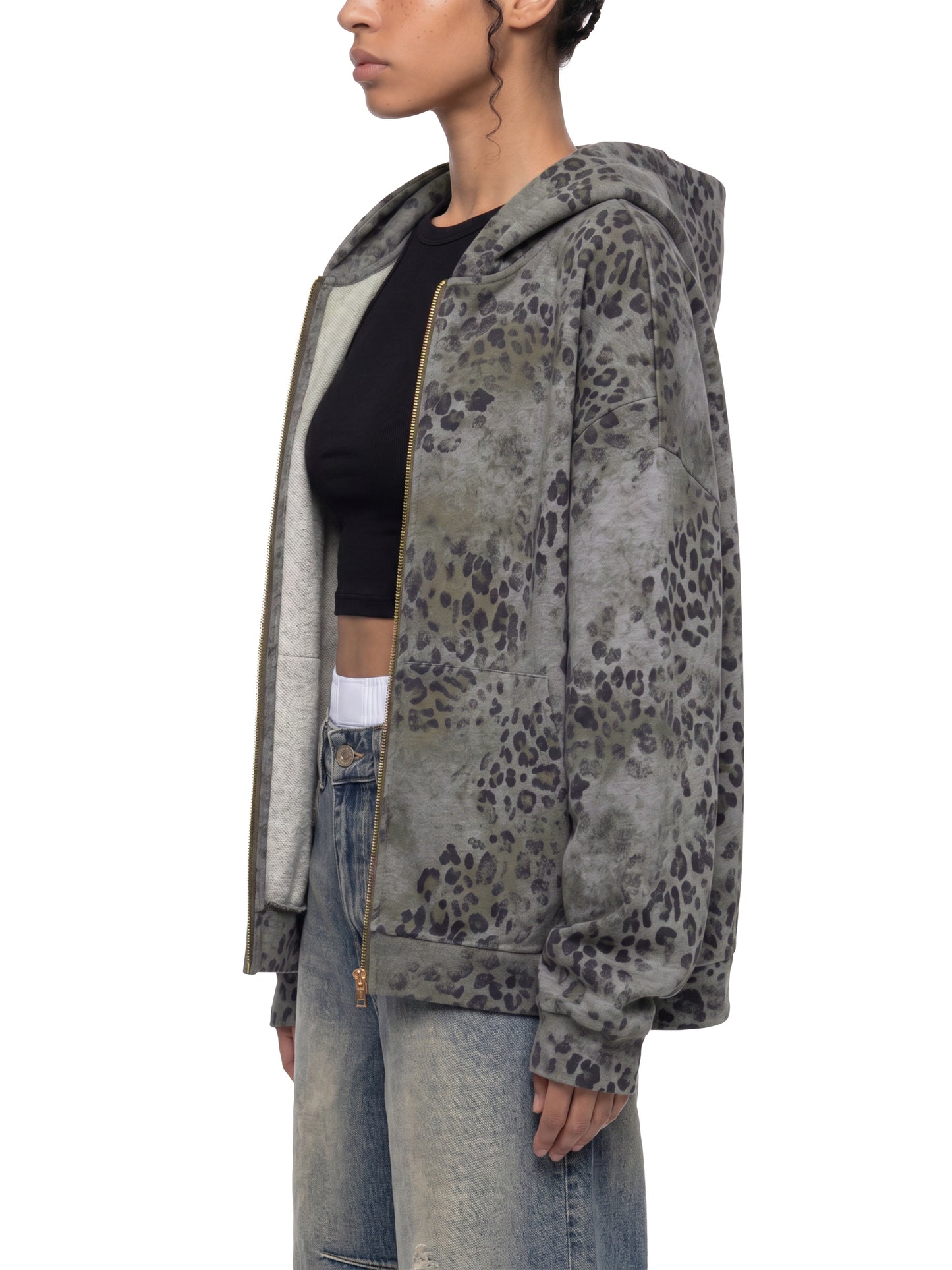KovenKhaos Unisex Vintage Wash Leopard Full Zip Hoodie