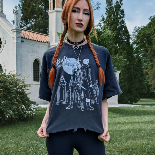 Vampire Slayer: Team Up Vintage Wash Boxy Distressed Hem T-Shirt