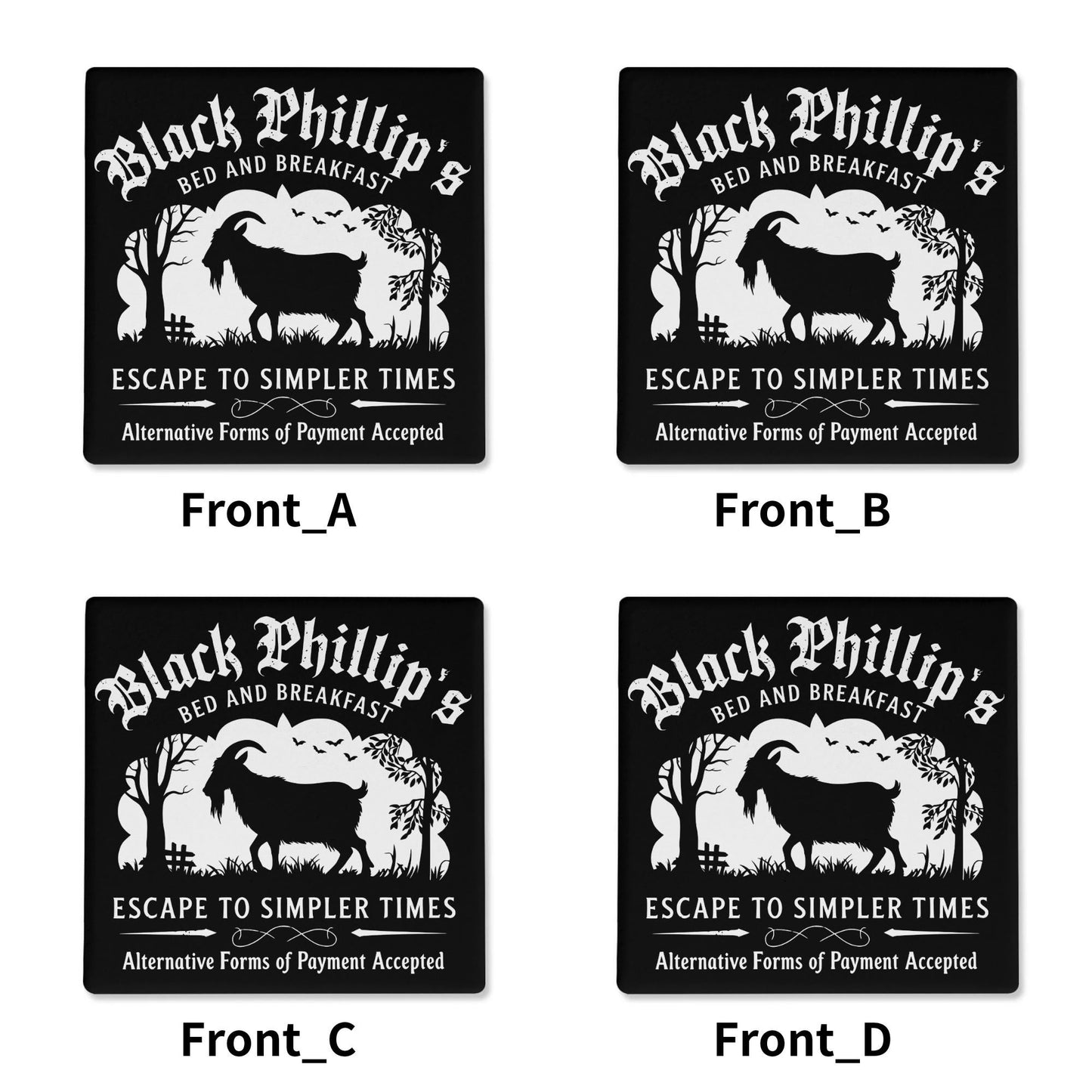 Black Phillip Bed & Breakfast Ceramic Coasters Set