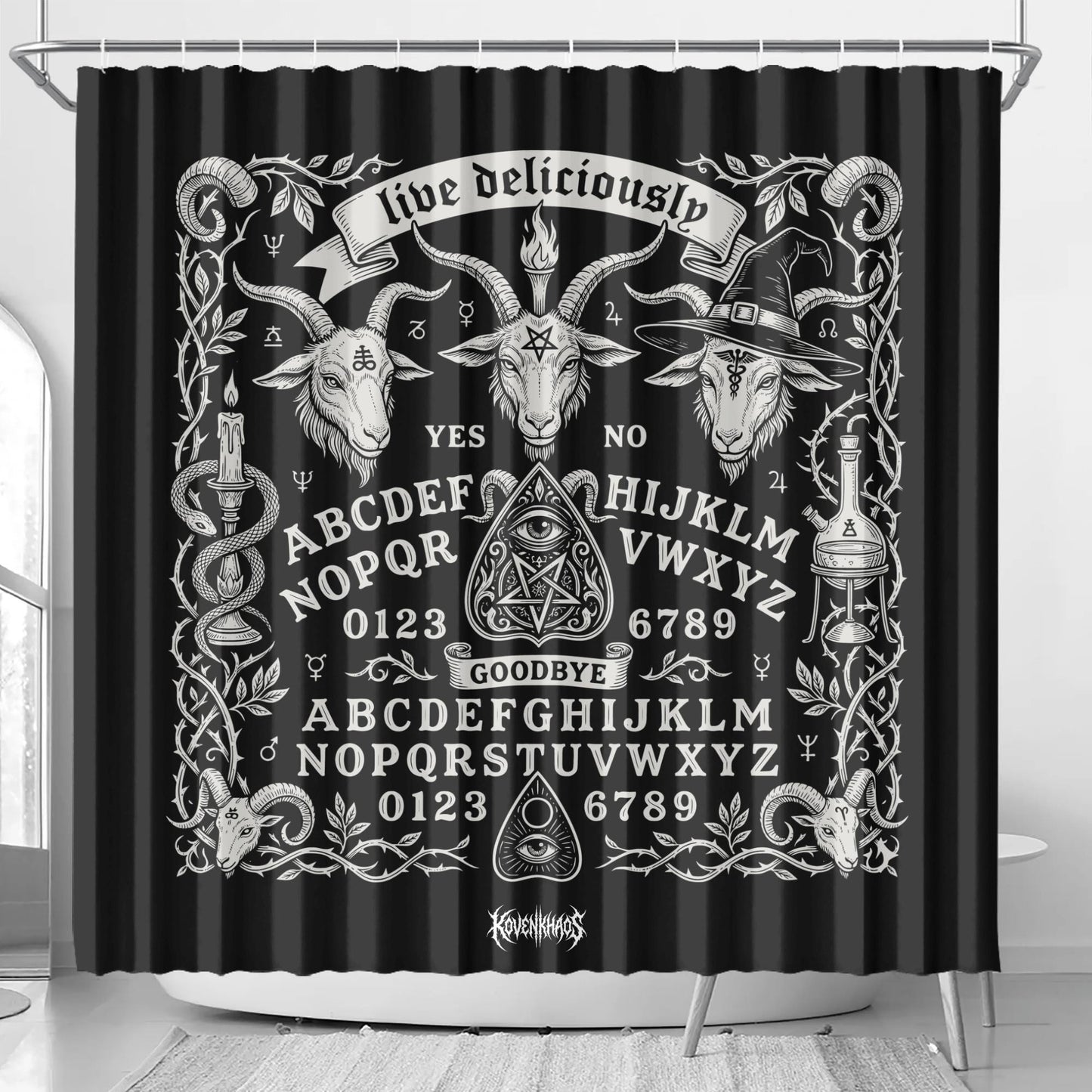 Black Phillip Spirit Board Shower Curtain